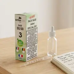 Base de e-liquide 140ml 50/50 avec 3mg de nicotine. Est-ce beaucoup ? La boîte indique "100% végétal".