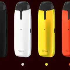 Six pods Joyetech TEROS de différentes couleurs : argent, noir, blanc, jaune, orange et violet.