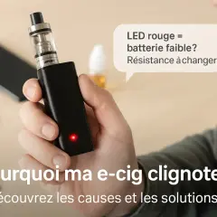 Une e-cig ego aio clignote en rouge, indiquant une batterie faible ou une résistance à changer. Découvrez les causes et solutions.