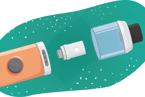 Pièce détachée d'une cigarette électronique, la résistance trop imbibée est prête à être remplacée.