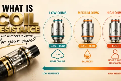Pour une résistance 0,3 ohm, combien de watts ? L'image montre que les résistances basses (0.1Ω-0.3Ω) produisent plus de vapeur.