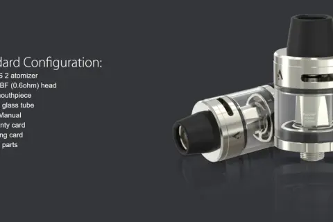 Clearomiseur Cubis 2 de Joyetech, avec sa résistance ProC-BF 0.6ohm et son drip tip noir.