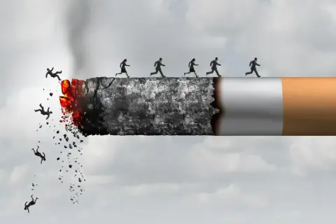 Des silhouettes courent sur un mégot de cigarette en feu, certaines tombent dans le vide. L'insomnie et l'arrêt tabac, un chemin périlleux.