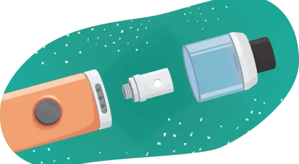 Pièce détachée d'une cigarette électronique, la résistance trop imbibée est prête à être remplacée.
