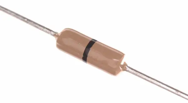 Résistance marron avec bande noire, valeur 0,8 ohm watt.