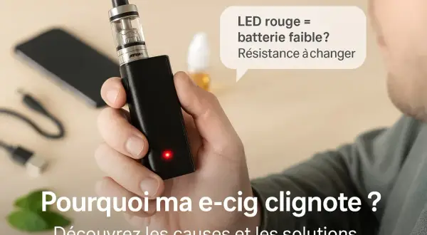Une e-cig ego aio clignote en rouge, indiquant une batterie faible ou une résistance à changer. Découvrez les causes et solutions.