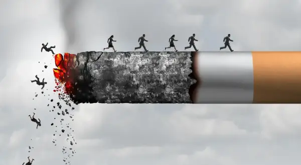 Des silhouettes courent sur un mégot de cigarette en feu, certaines tombent dans le vide. L'insomnie et l'arrêt tabac, un chemin périlleux.