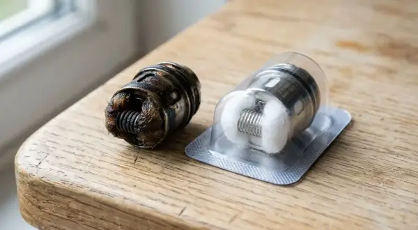 Résistance usagée et neuve pour cigarette électronique. Il est temps de savoir quand changer résistance cigarette électronique pour un meilleur rendu.