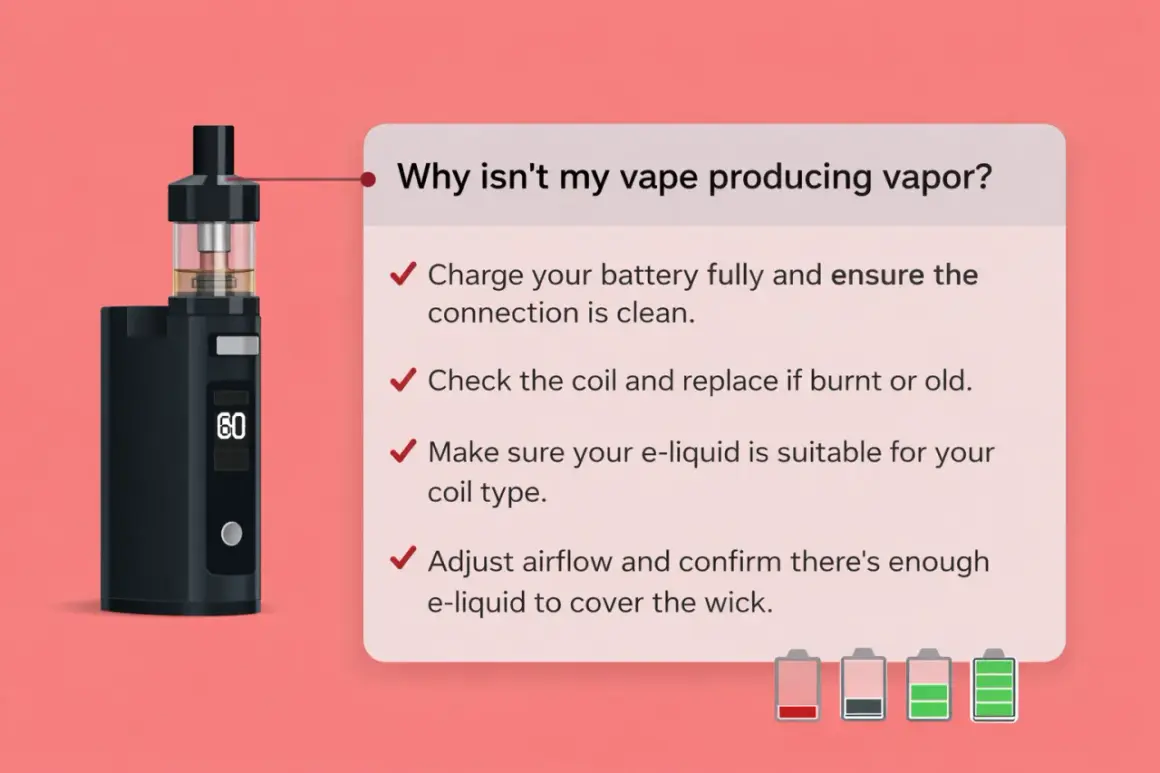 Vape Voopoo à faible puissance, vérifiez la batterie, la résistance et le liquide pour plus de vapeur.