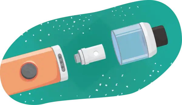 Pièce détachée d'une cigarette électronique, la résistance trop imbibée est prête à être remplacée.