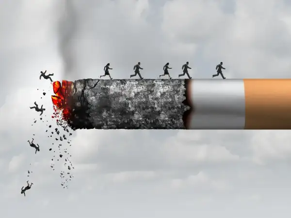 Des silhouettes courent sur un mégot de cigarette en feu, certaines tombent dans le vide. L'insomnie et l'arrêt tabac, un chemin périlleux.